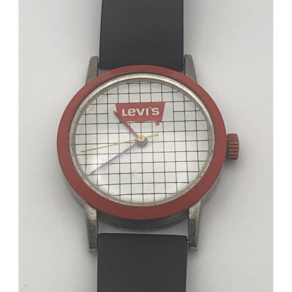 Rare Levi’s Vintage Mechanical Wind Up Watch With Grid Pattern Face…Works Well!